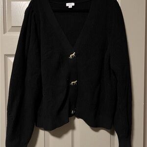 Crown & Ivy Black Sweat w/ Cat Shaped buttons